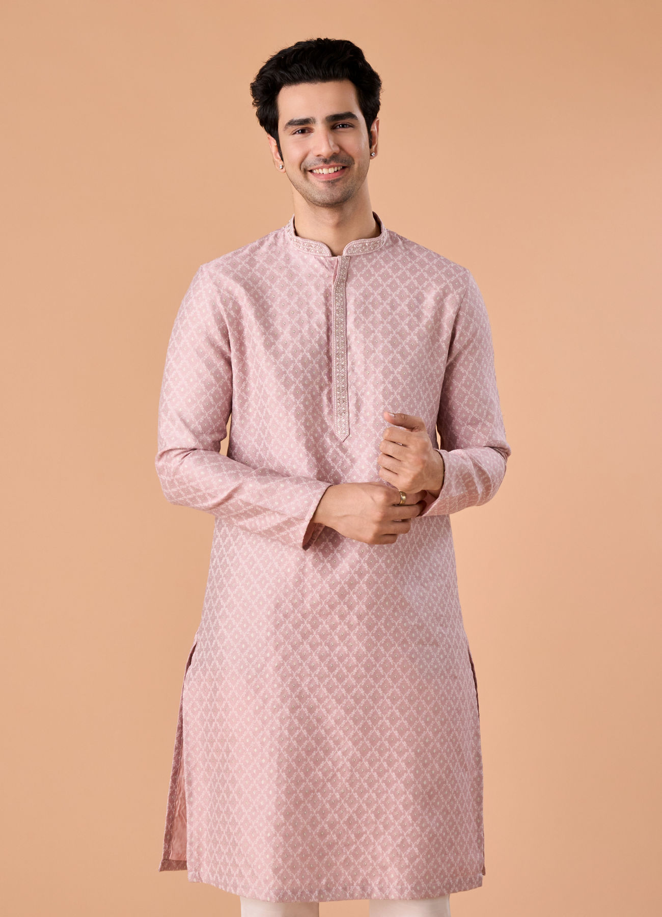 Manyavar Men Dusty Pink Elegance Kurta Pajama