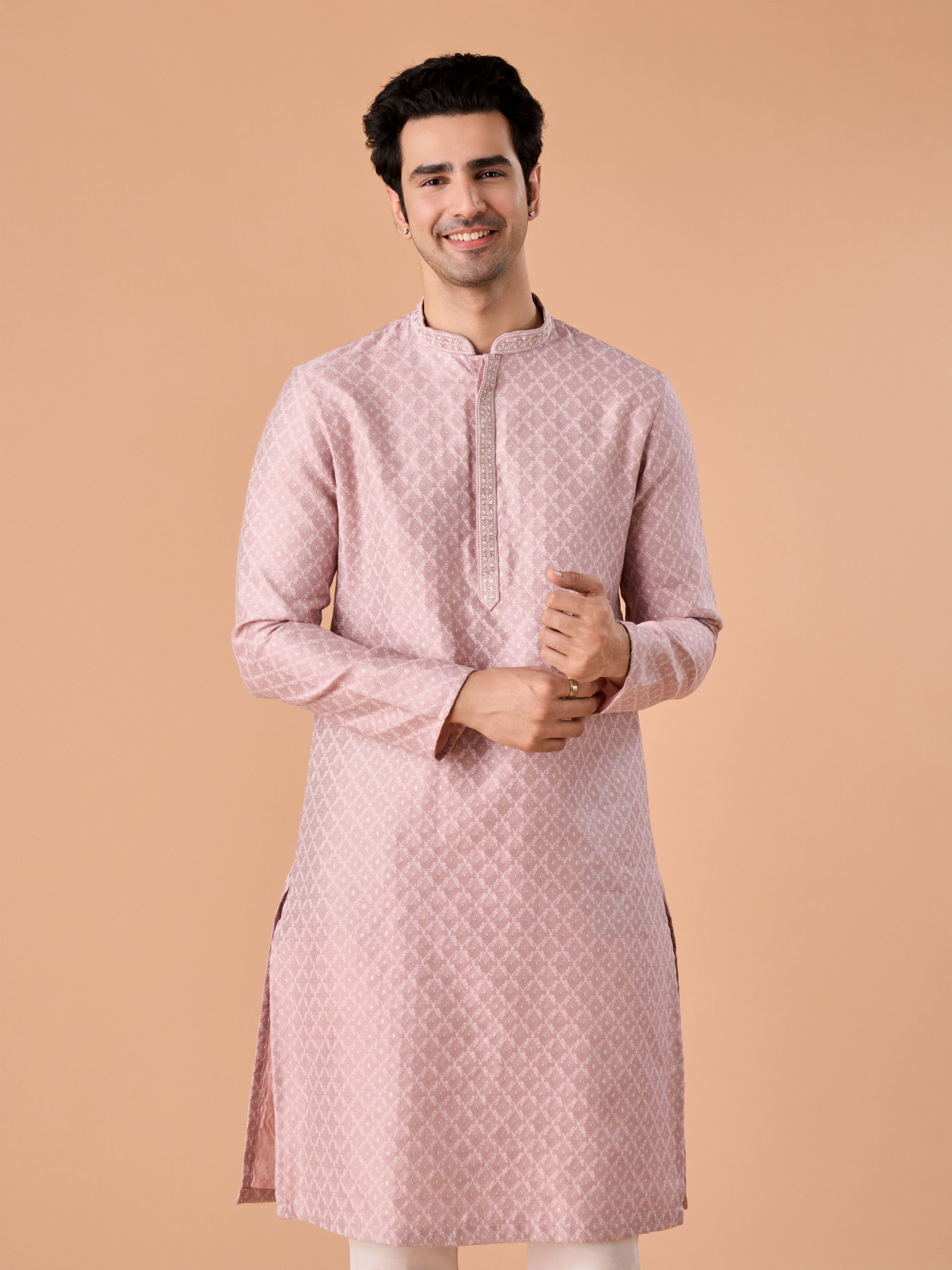Manyavar Men Dusty Pink Elegance Kurta Pajama