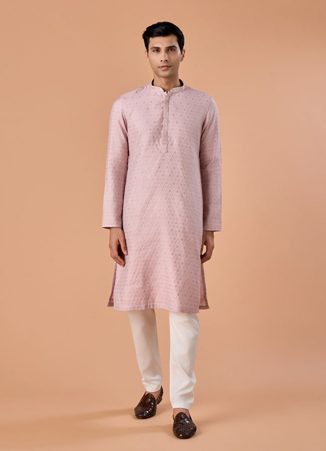 Manyavar Men Dusty Pink Brocade Kurta Pajama