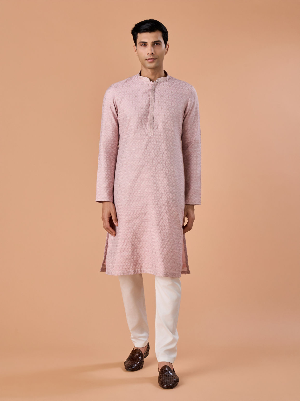 Manyavar Men Dusty Pink Brocade Kurta Pajama