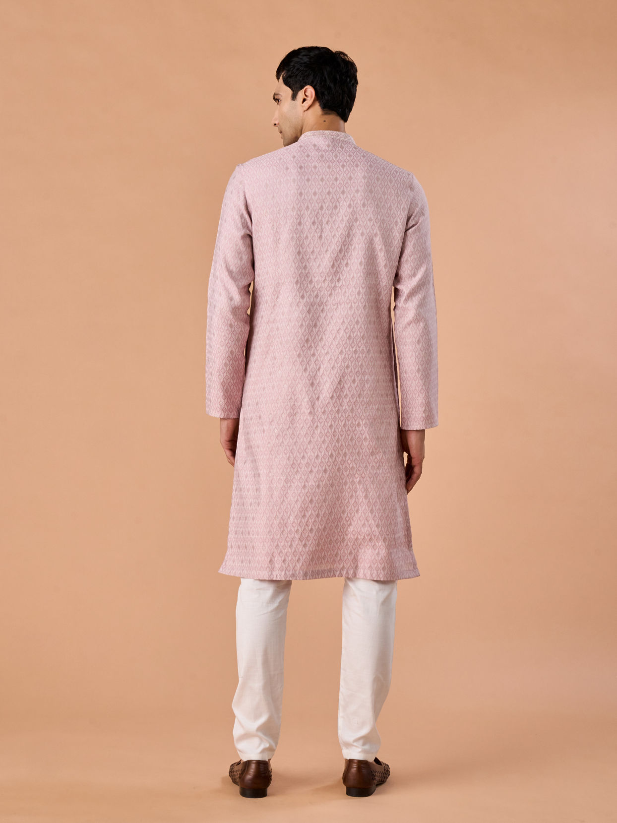 Manyavar Men Dusty Pink Brocade Kurta Pajama