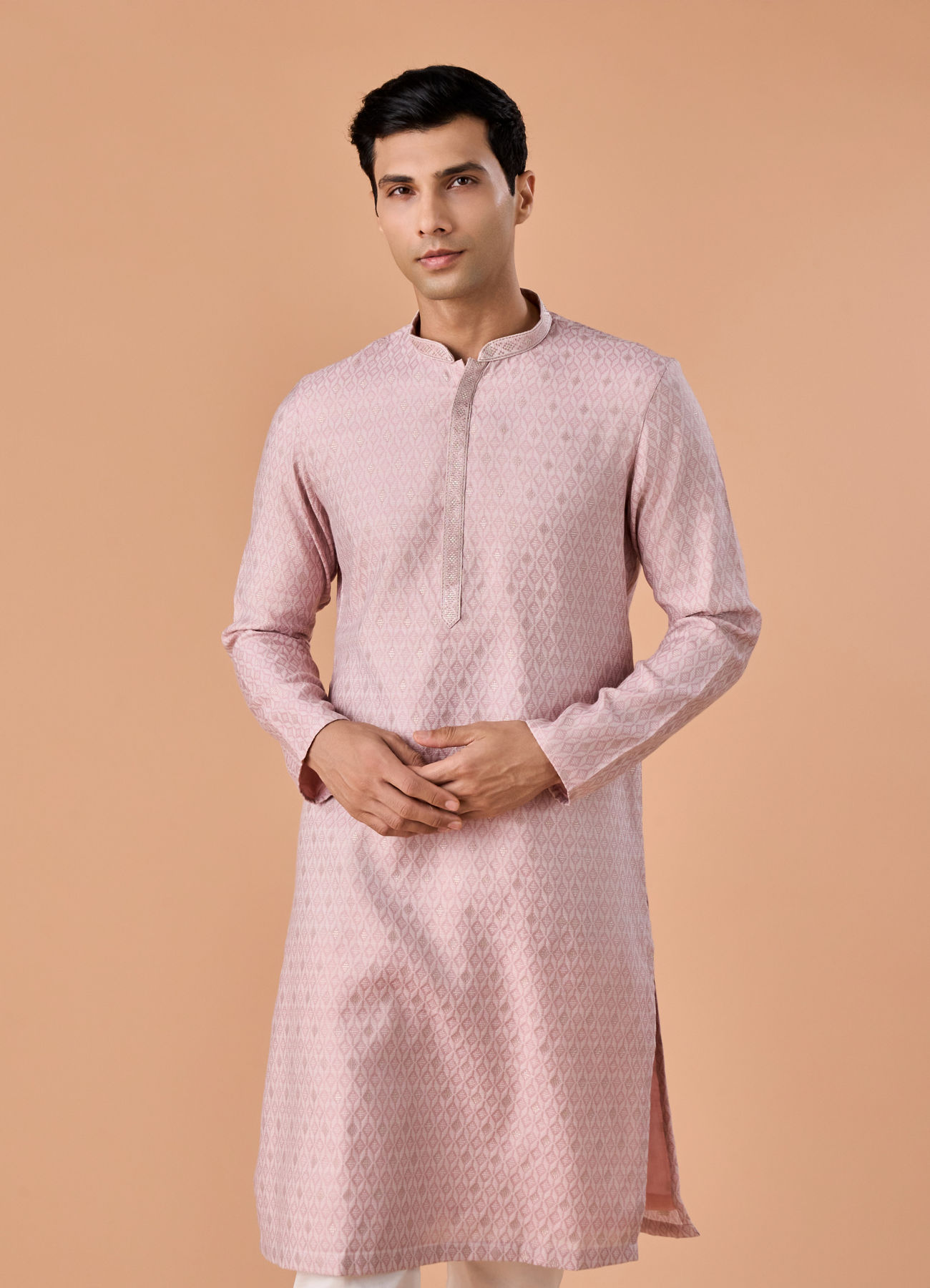 Manyavar Men Dusty Pink Brocade Kurta Pajama