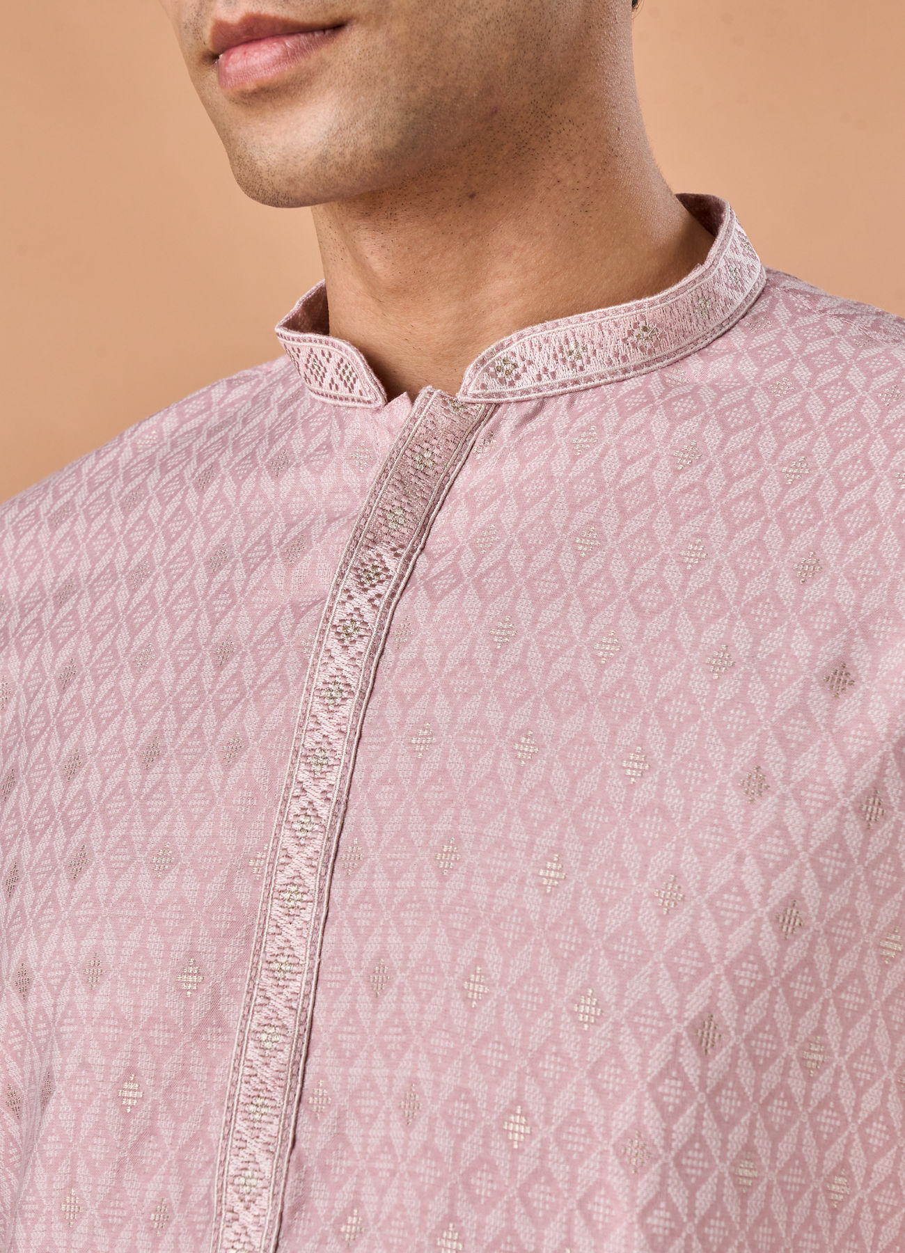 Manyavar Men Dusty Pink Brocade Kurta Pajama