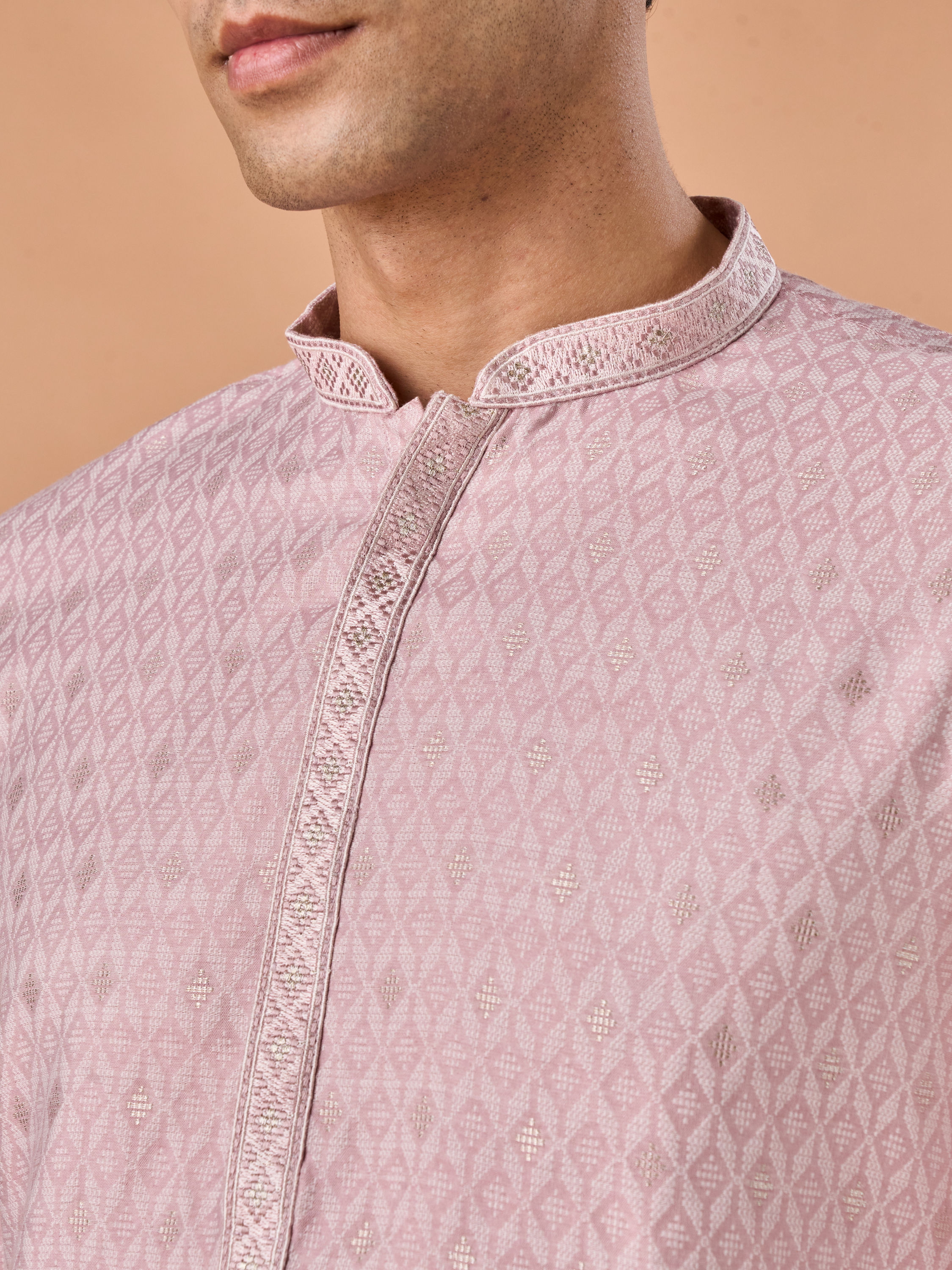 Manyavar Men Dusty Pink Brocade Kurta Pajama