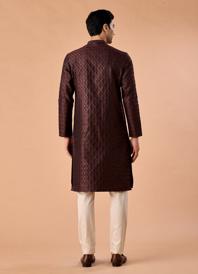 Manyavar Men Classic Brown Brocade Kurta Pajama