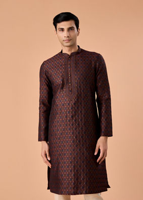 Manyavar Men Classic Brown Brocade Kurta Pajama