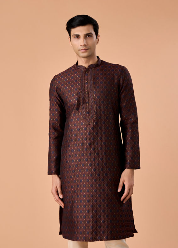 Manyavar Men Classic Brown Brocade Kurta Pajama