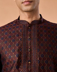 Manyavar Men Classic Brown Brocade Kurta Pajama