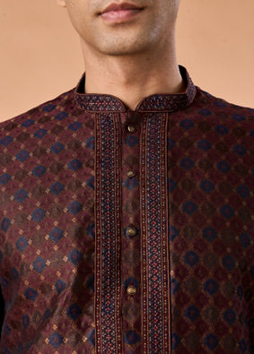 Manyavar Men Classic Brown Brocade Kurta Pajama