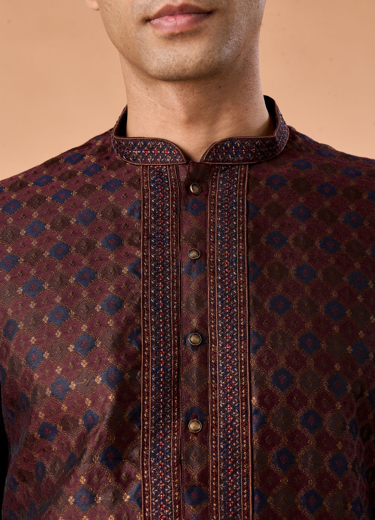 Manyavar Men Classic Brown Brocade Kurta Pajama