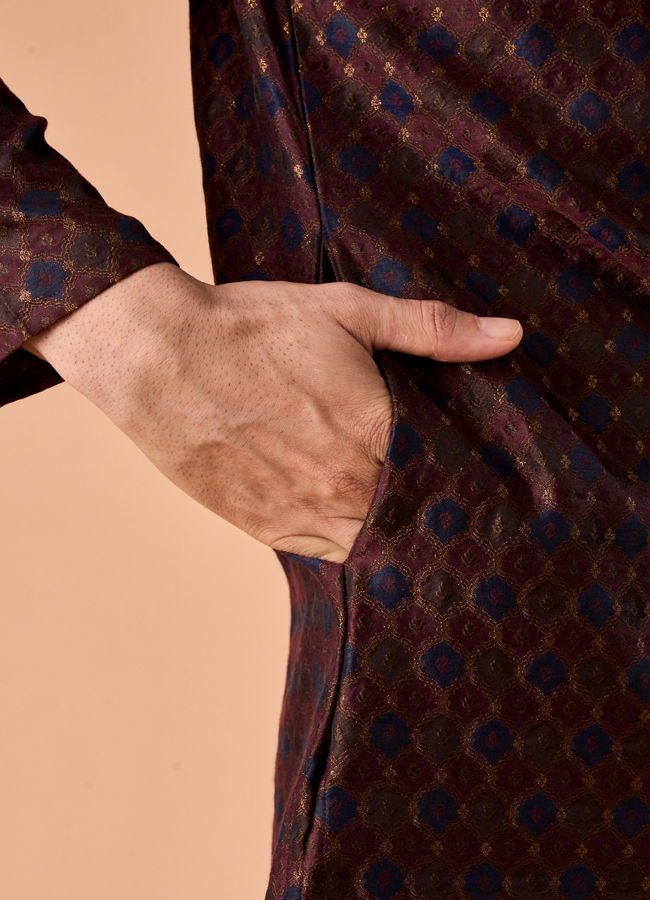 Manyavar Men Classic Brown Brocade Kurta Pajama