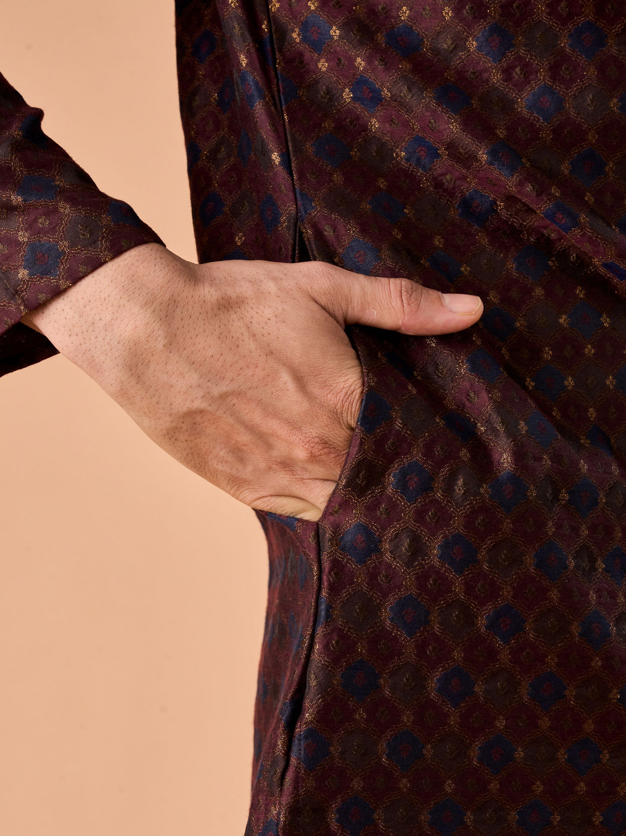 Manyavar Men Classic Brown Brocade Kurta Pajama