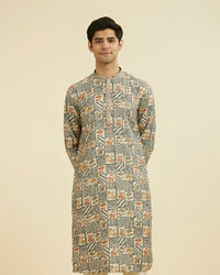 Manyavar Men Cream-Dark Grey Kurta Pajama