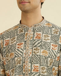 Manyavar Men Cream-Dark Grey Kurta Pajama