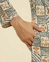 Manyavar Men Cream-Dark Grey Kurta Pajama