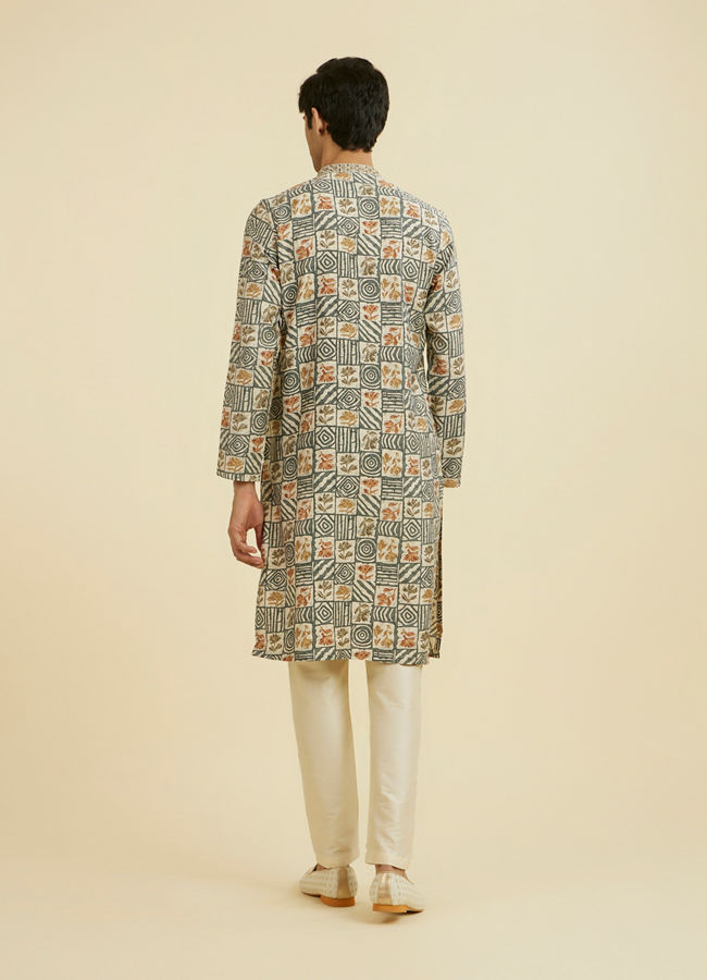 Manyavar Men Cream-Dark Grey Kurta Pajama