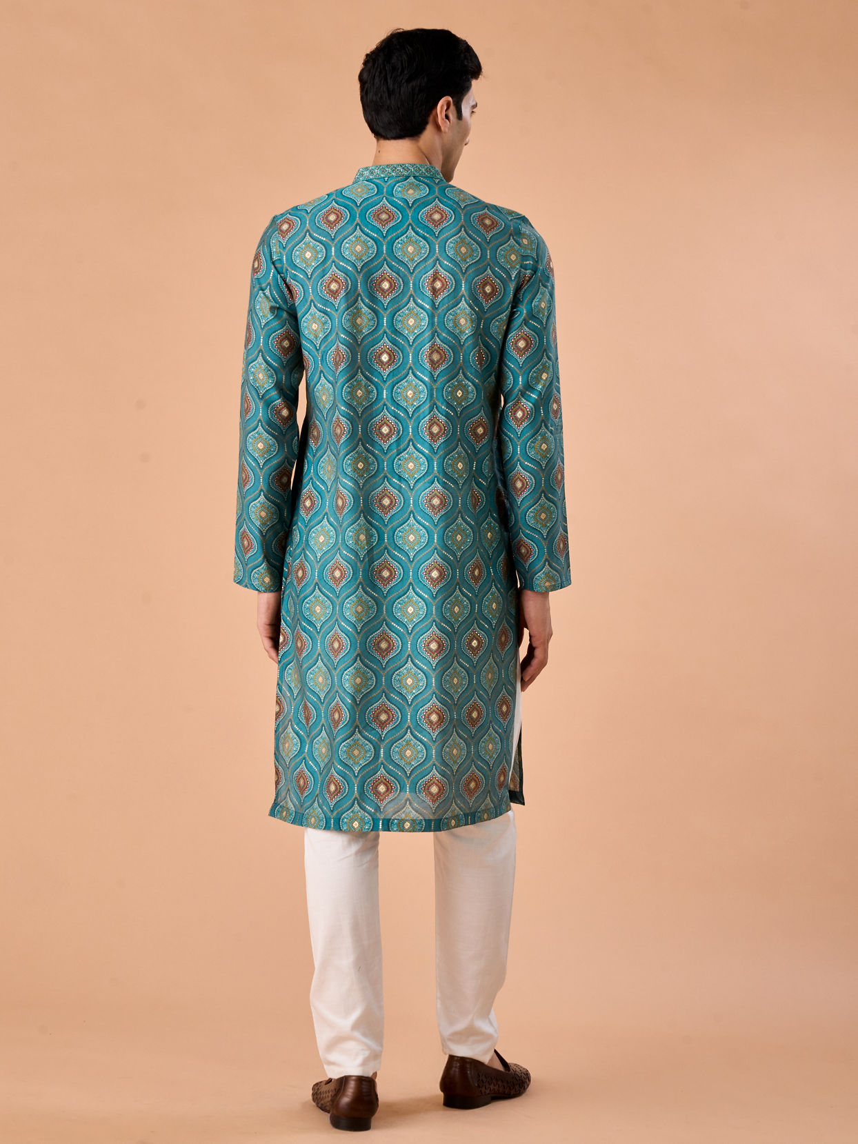Manyavar Men Charming Teal Blue Kurta Pajama