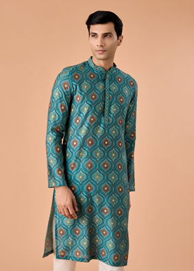Manyavar Men Charming Teal Blue Kurta Pajama