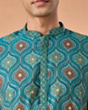 Manyavar Men Charming Teal Blue Kurta Pajama