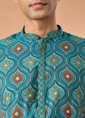 Manyavar Men Charming Teal Blue Kurta Pajama