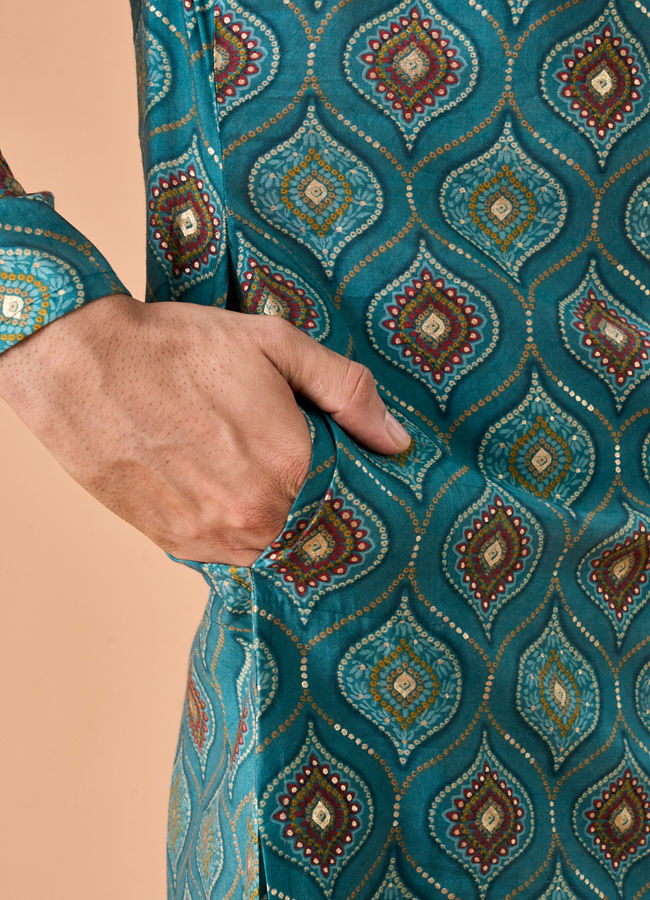 Manyavar Men Charming Teal Blue Kurta Pajama
