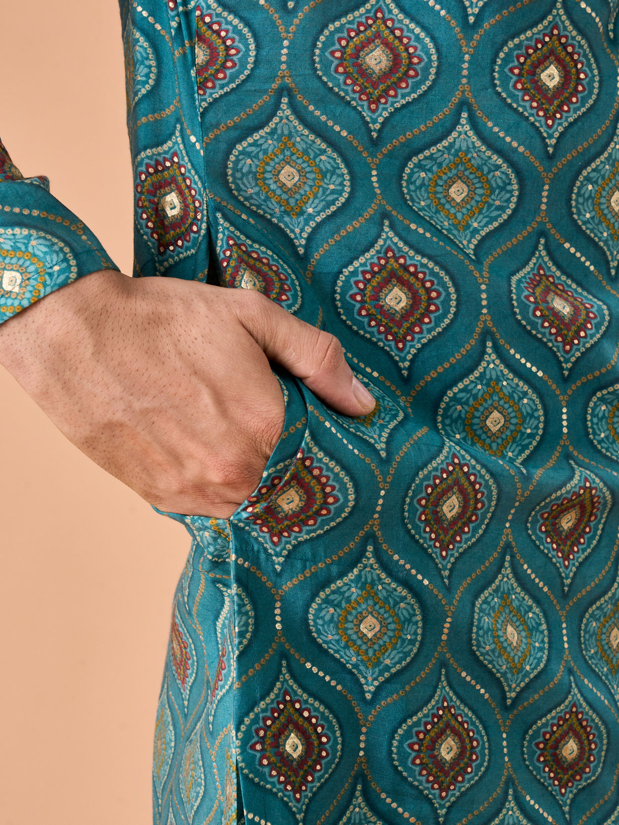 Manyavar Men Charming Teal Blue Kurta Pajama
