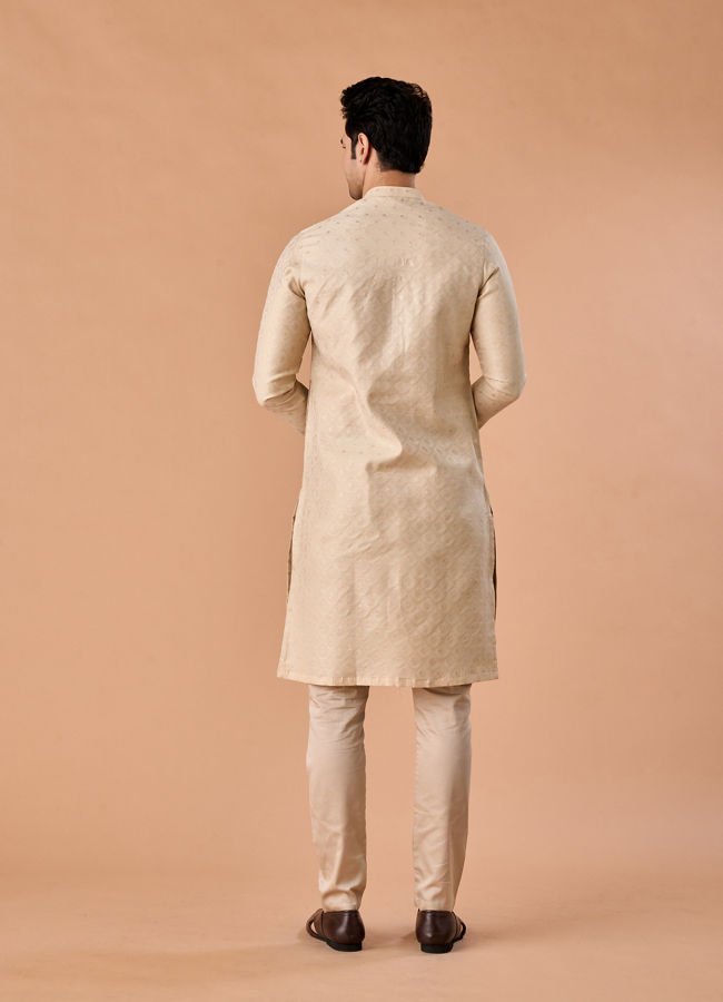 Manyavar Men Beige Art Silk Elegance Kurta Pajama