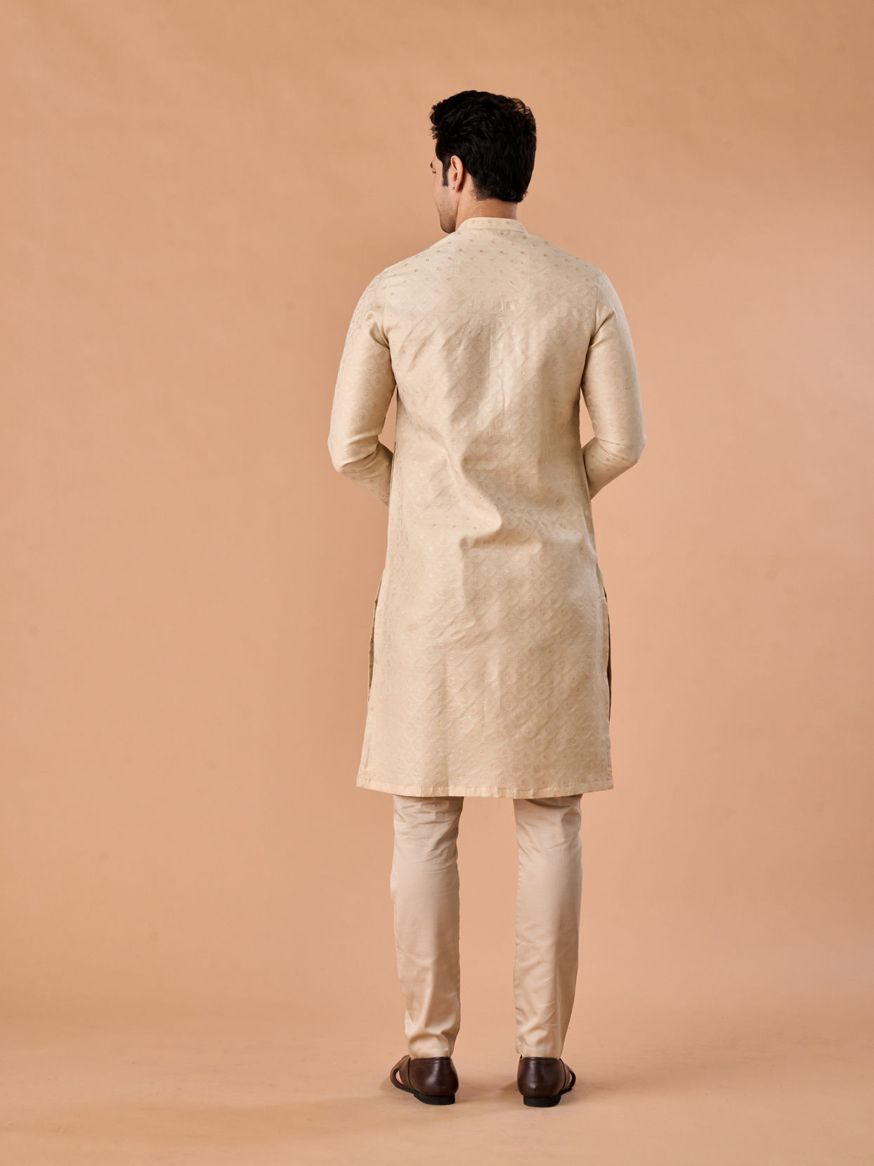 Manyavar Men Beige Art Silk Elegance Kurta Pajama