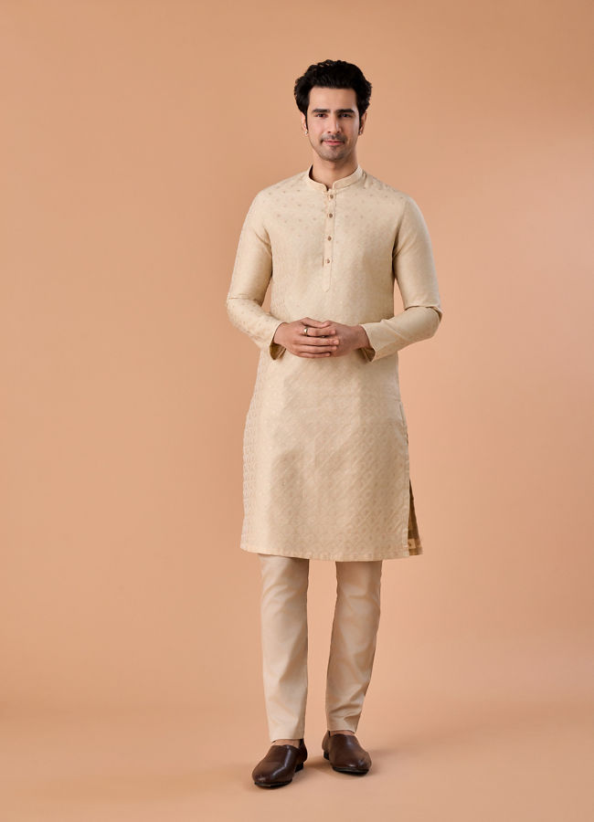 Manyavar Men Beige Art Silk Elegance Kurta Pajama