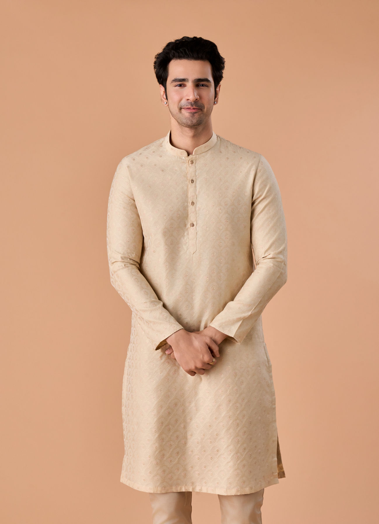 Manyavar Men Beige Art Silk Elegance Kurta Pajama