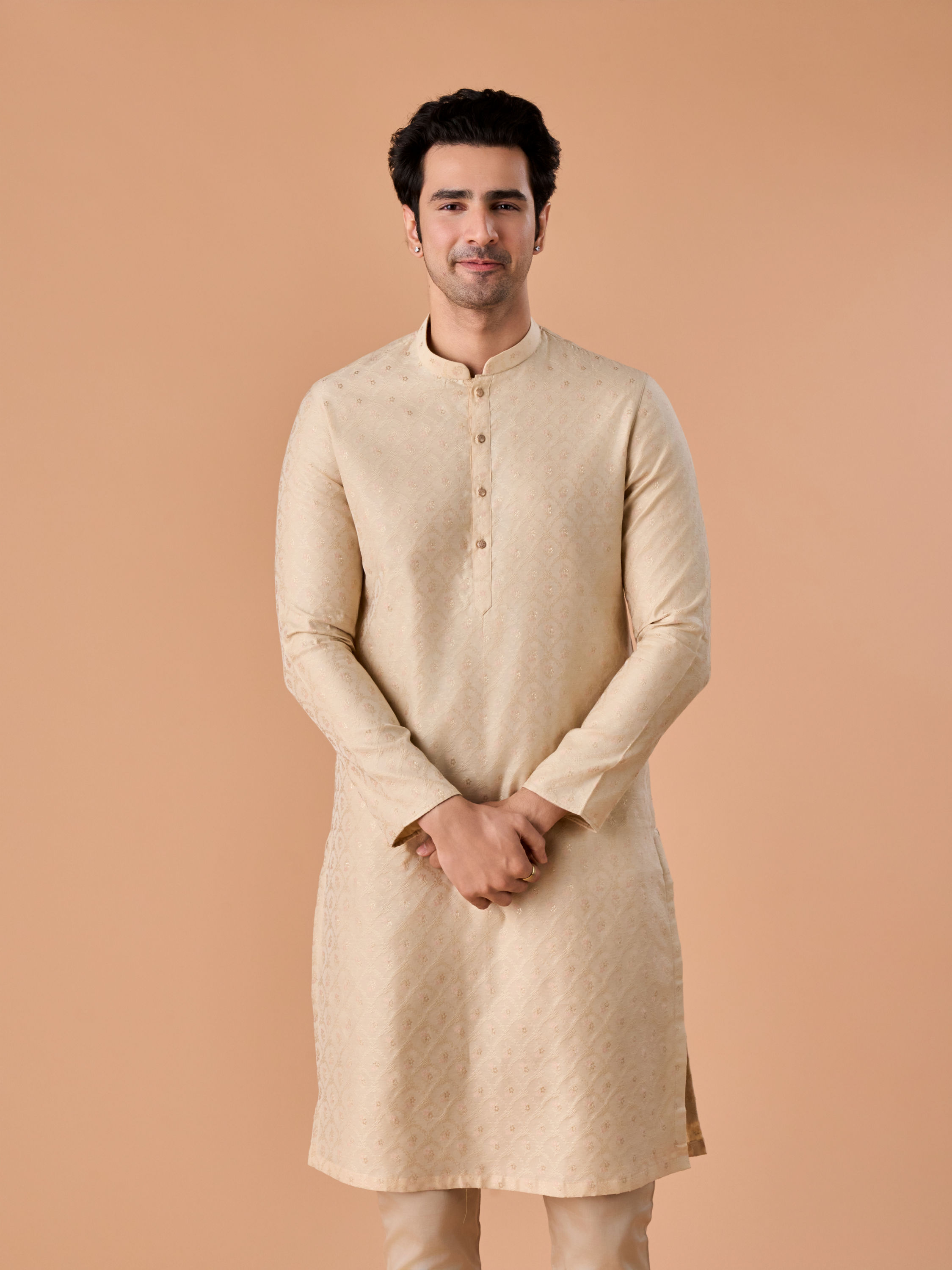 Manyavar Men Beige Art Silk Elegance Kurta Pajama