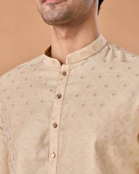 Manyavar Men Beige Art Silk Elegance Kurta Pajama