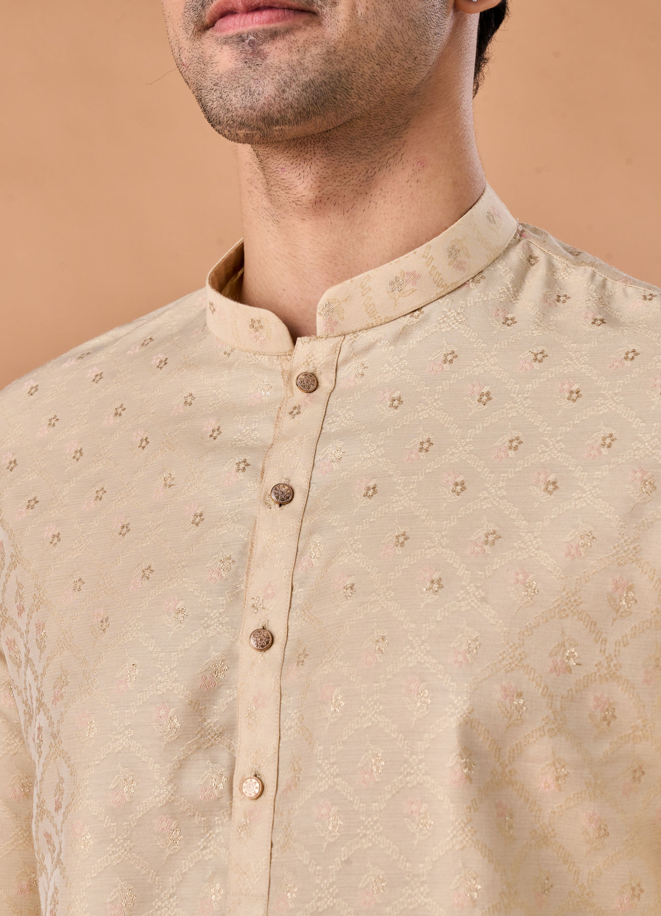 Manyavar Men Beige Art Silk Elegance Kurta Pajama