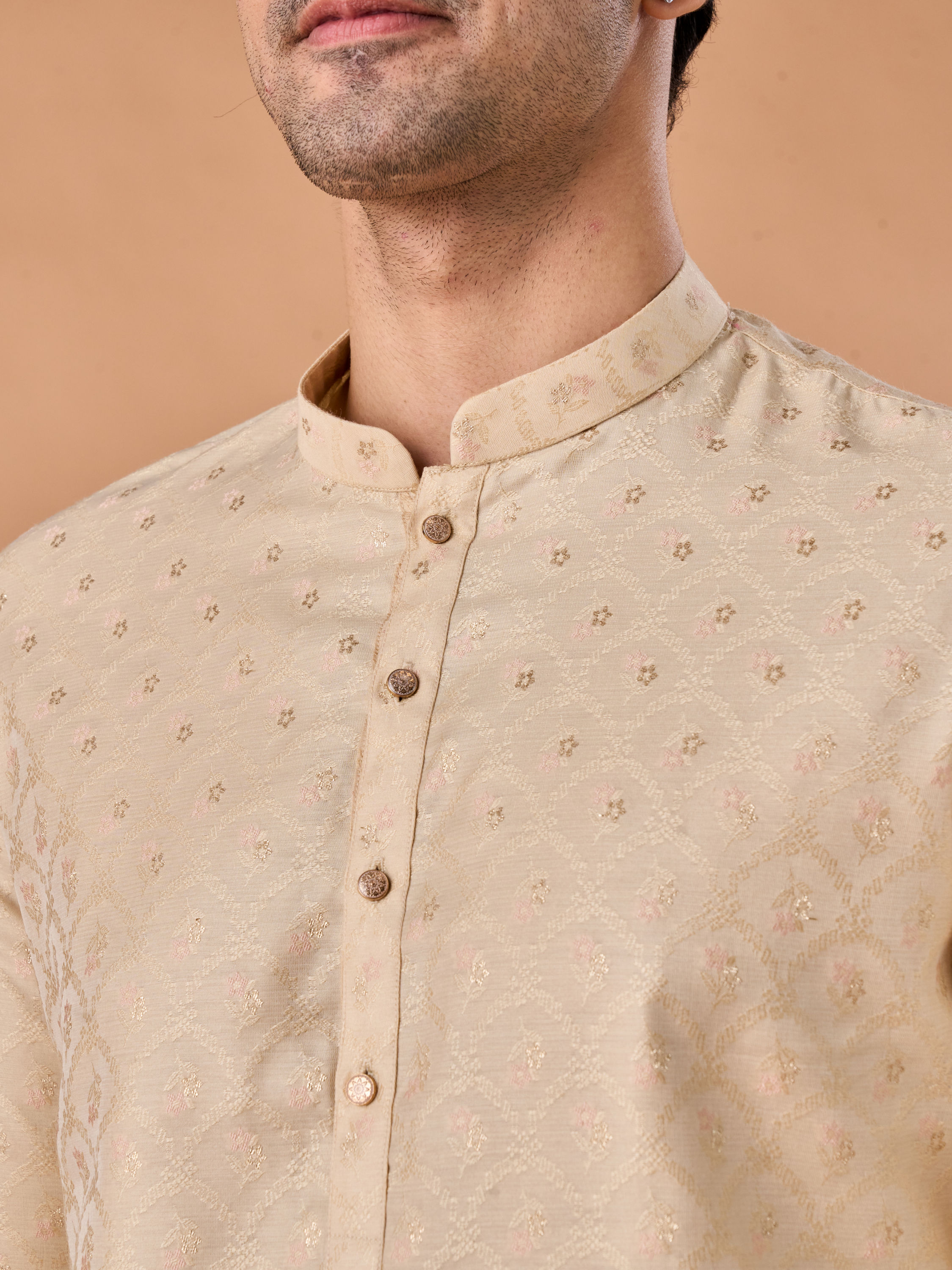 Manyavar Men Beige Art Silk Elegance Kurta Pajama