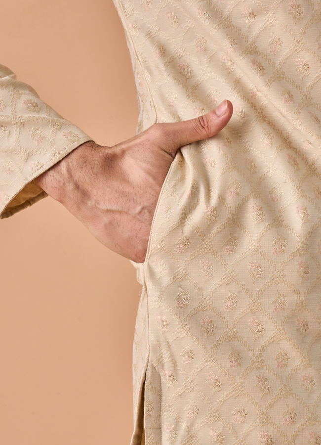 Manyavar Men Beige Art Silk Elegance Kurta Pajama