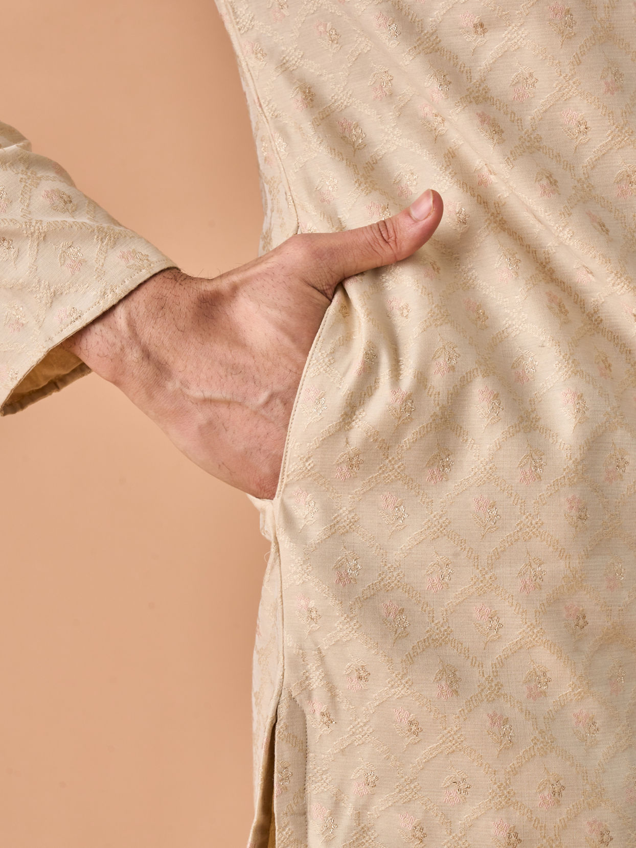 Manyavar Men Beige Art Silk Elegance Kurta Pajama