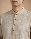 Manyavar Men Beige Embroidered Blended Cotton Kurta Pajama