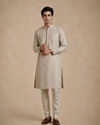 Manyavar Men Beige Embroidered Blended Cotton Kurta Pajama