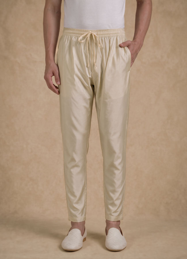 Manyavar Men Beige Embroidered Blended Cotton Kurta Pajama