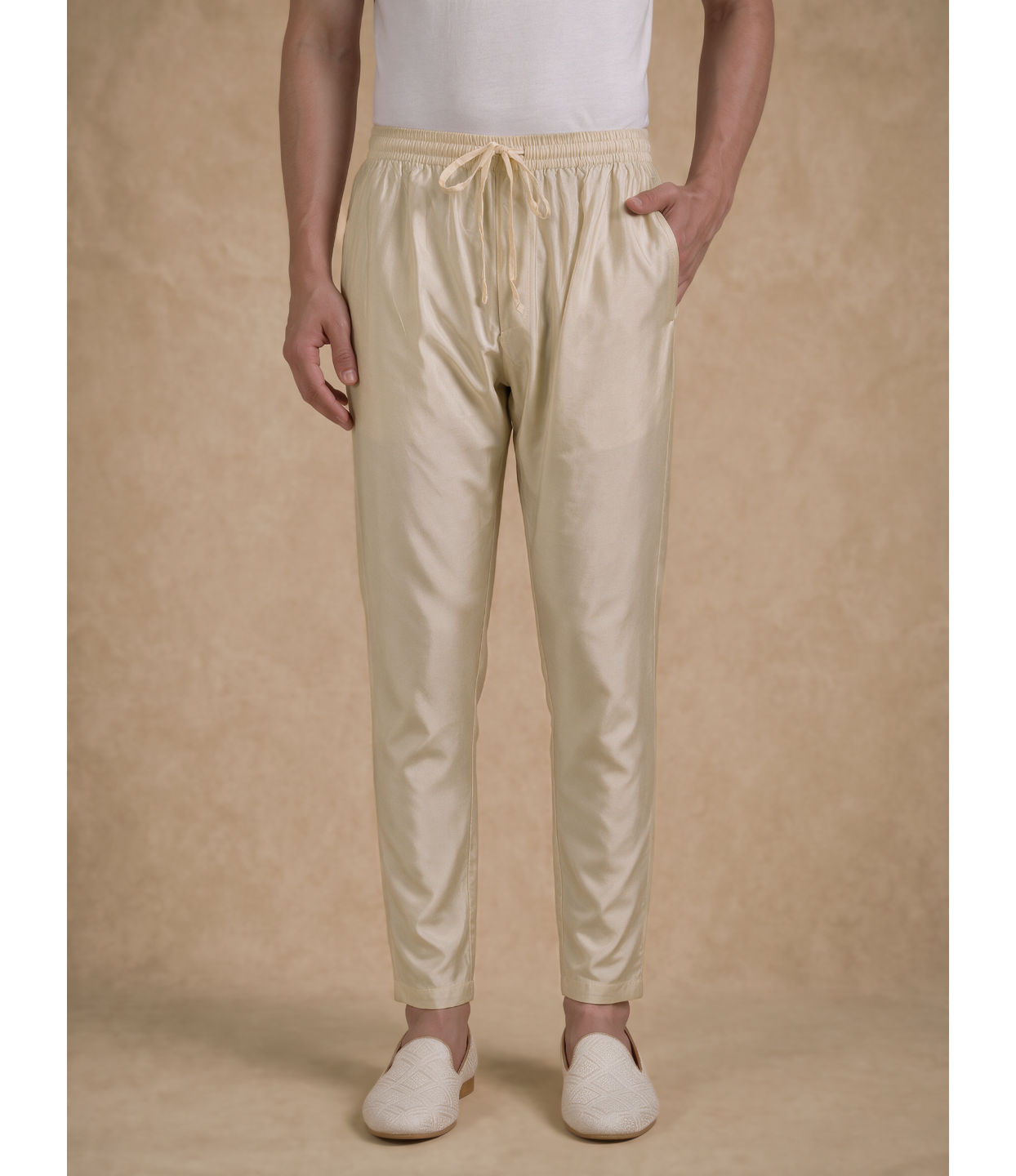 Manyavar Men Beige Embroidered Blended Cotton Kurta Pajama