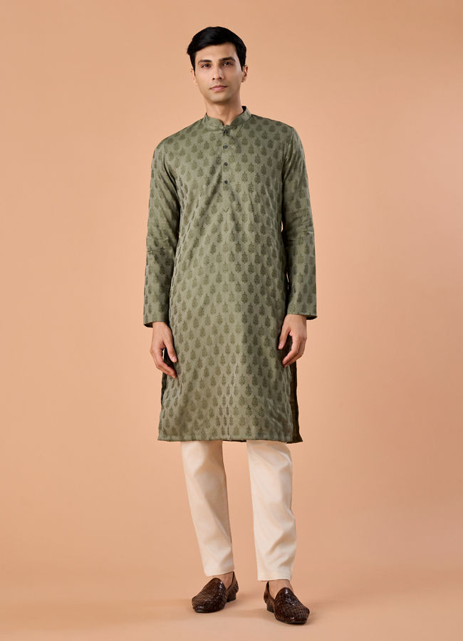 Manyavar Men Olive Green Majesty Kurta Pajama