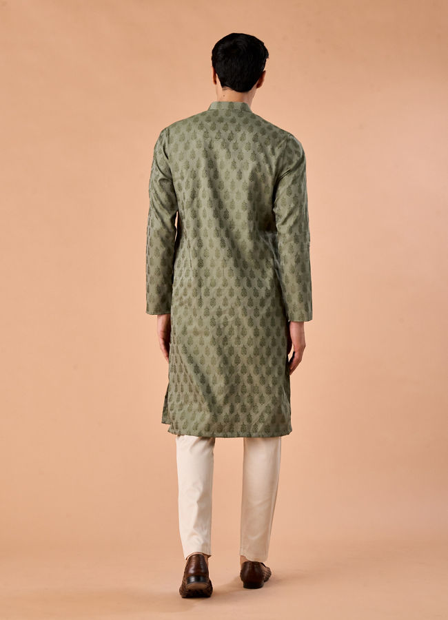Manyavar Men Olive Green Majesty Kurta Pajama