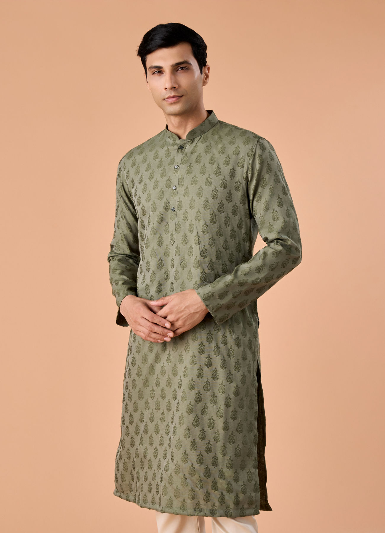 Manyavar Men Olive Green Majesty Kurta Pajama