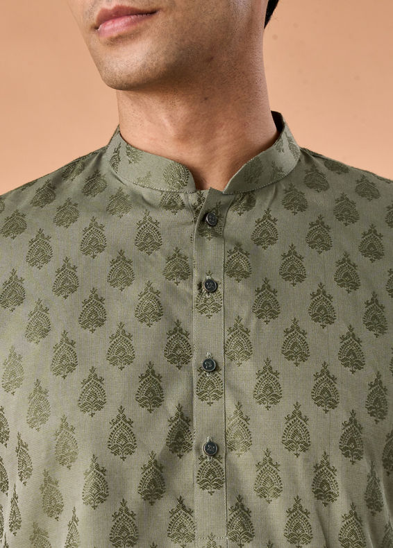 Manyavar Men Olive Green Majesty Kurta Pajama