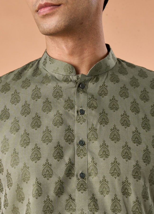 Manyavar Men Olive Green Majesty Kurta Pajama