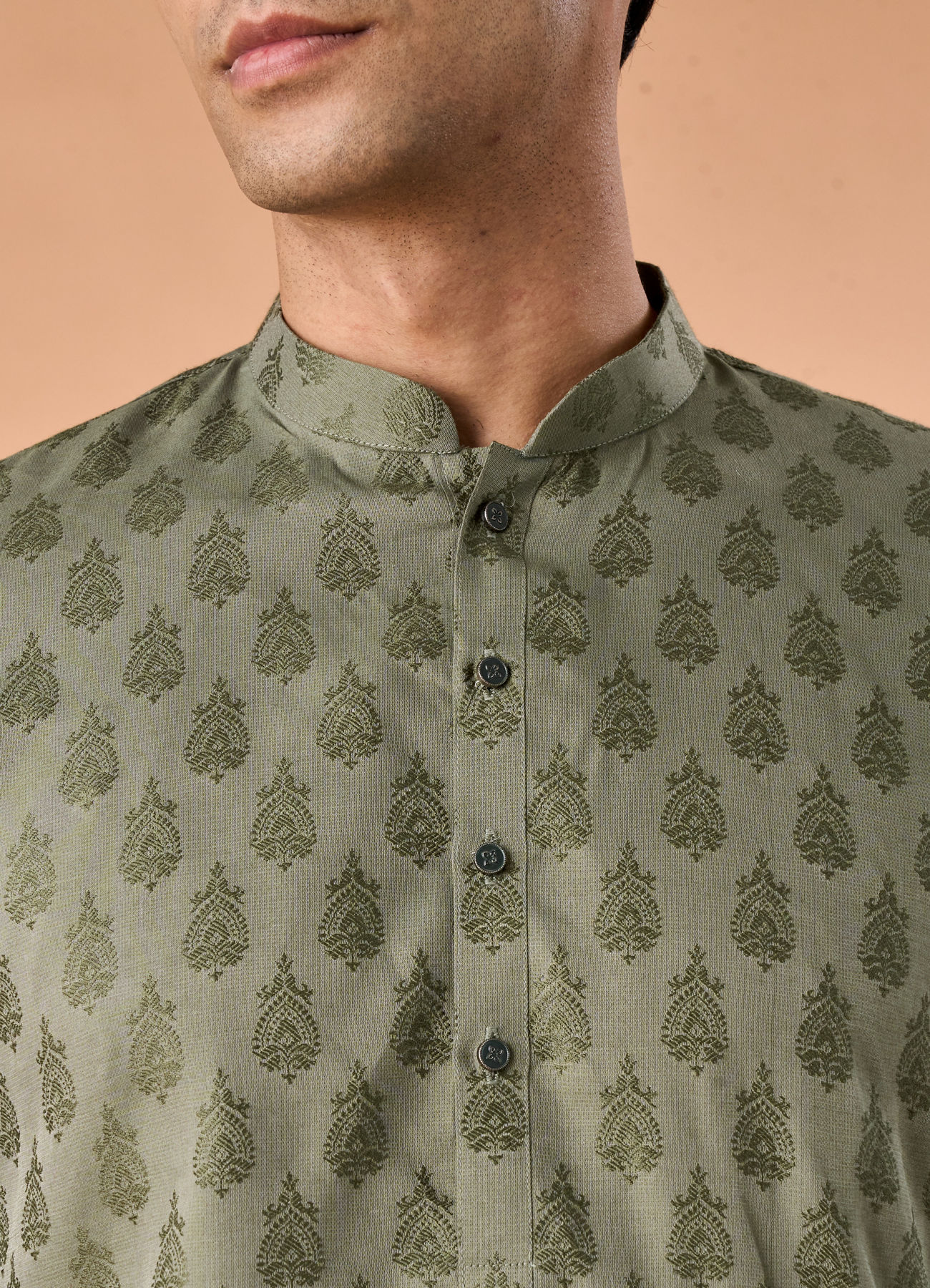 Manyavar Men Olive Green Majesty Kurta Pajama