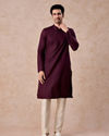 Manyavar Men Wine Cotton Kurta Pajama Set
