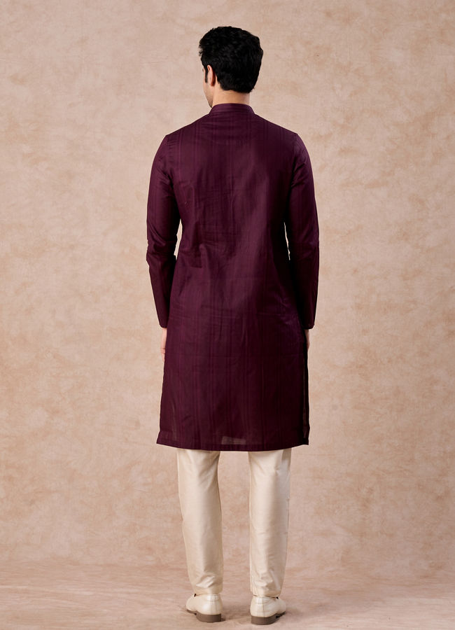 Manyavar Men Wine Cotton Kurta Pajama Set