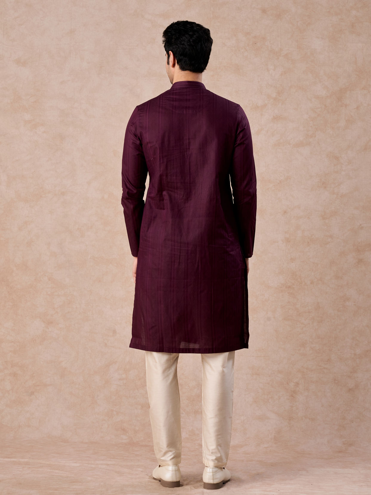 Manyavar Men Wine Cotton Kurta Pajama Set
