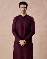 Manyavar Men Wine Cotton Kurta Pajama Set